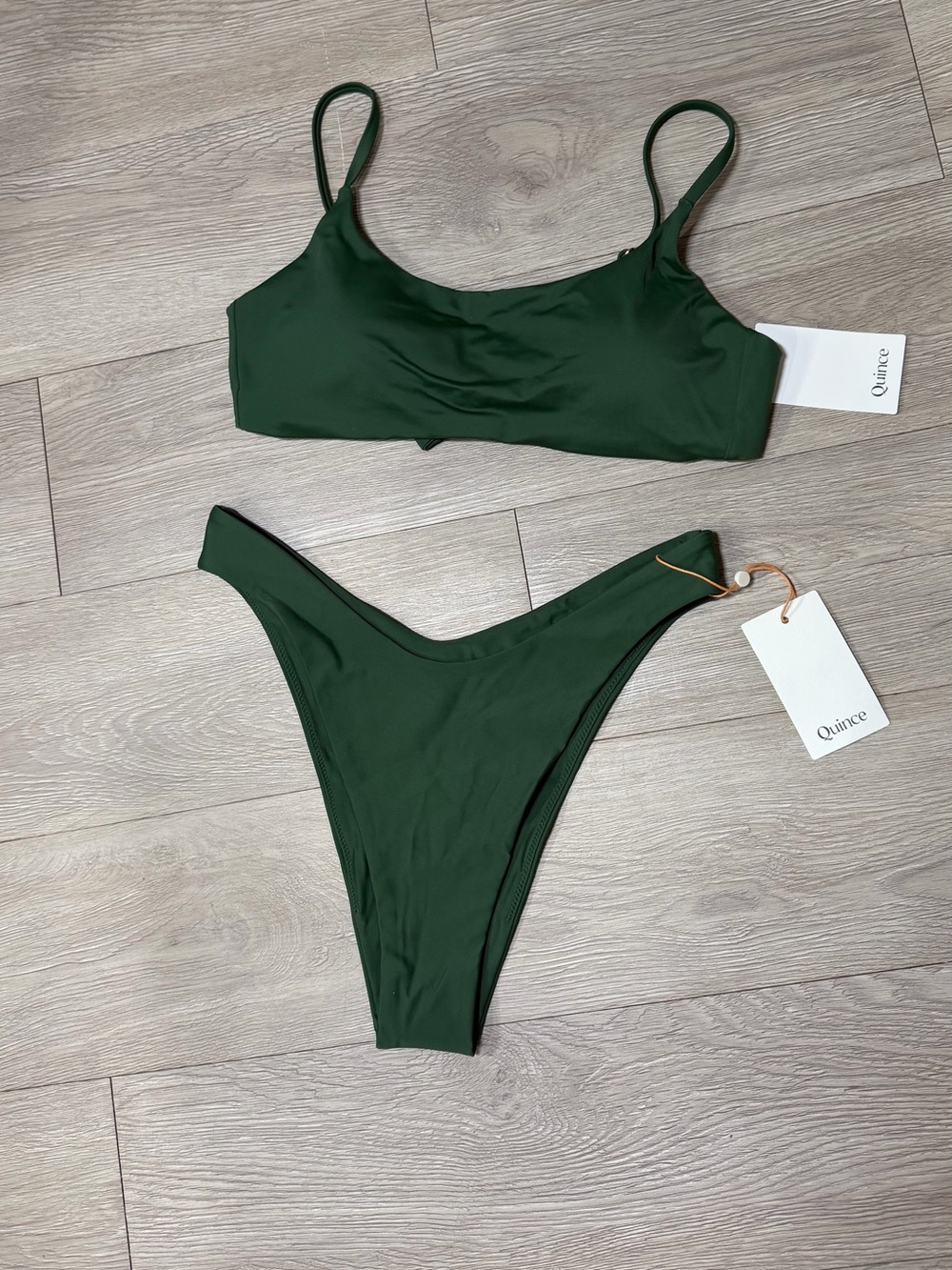 Quince NWT Italian Dark Green Tie-Back High-Leg Bikini Set size M